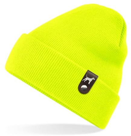 siviwonder Deutscher Pinscher Mütze Patch Leder Gassi Beanie Strickmütze Warm Herren Damen Hund Pin Farbe Neongelb