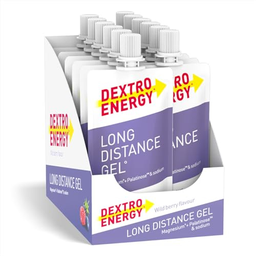 DEXTRO ENERGY LONG DISTANCE GEL WILDBERRY + MAGNESIUM + NATRIUM - 12x50ml (12er Pack) - Energy Gel für lange Workouts, Kohlenhydrat Konzentrat mit Elektrolyt Zusatz und Palatinose