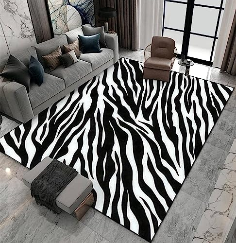 Generic Modern Design Teppich Wohnzimmer Teppich 100 x 200 cm Zebra Gestreiftes Tier 3D-Muster Rutschfest Weich Polyester