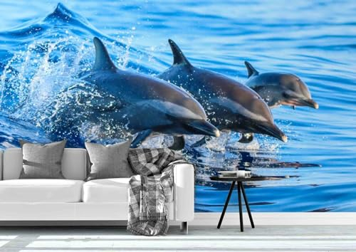 Wandbilder Wand Deko 3D-Meerestier Delphin, 352 * 250 cm Wandtattoo Wandaufkleber für Junge Mädchen Schlafzimmer Wanddeko