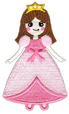 Prinzessin im Kleid mit Krone Aufnäher zum aufbügeln oder aufnähen Bügelbild Aufbügler für Kleidung gestickter Bügelpatch Applikation Patch Größe 8 x 4,5 cm