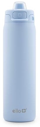 Ello Pop & Fill 22oz Stainless Steel Water Bottle with Quick Fill Technology, Double Walled and Vacuum Insulated Metal, Leak Proof Locking Lid, Sip and Chug, Reusable, BPA Free, Halogen Blue
