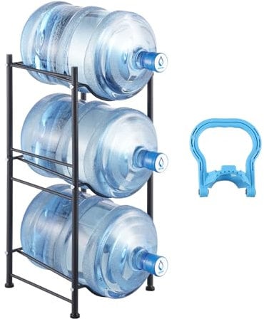 VEVOR 3-Tier Water Jug Holder, 5 Gallon Water Bottle Rack, Heavy Duty Iron Stand, Black