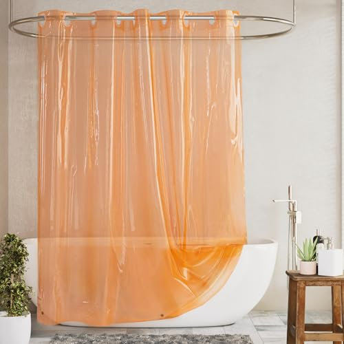 Barossa Design Duschvorhang oder Einlage ohne Haken, weiches Eva, 10 g, extra strapazierfähig, mit 3 Magneten für Badezimmer, Standardgröße 180,3 x 188 cm, transparentes Orange