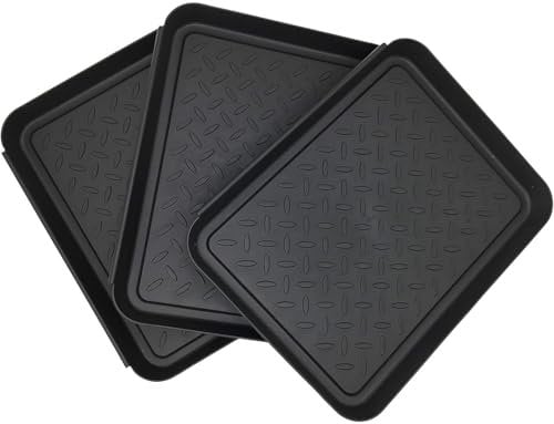 3pcs Multifunctional Storage Tray Outdoor Flower Pot Boot Tray Pad Shoe Tray Flower Pot Mat Outdoor Flower Pot Boot Drying Tray Entrance Plastic, 13.7x10.8x1.2 Inch, Black