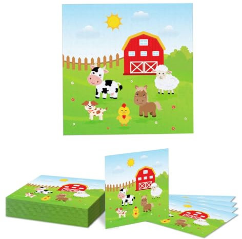 Kotkiddy Décor d'anniversaire de Ferme 20 pièces Serviettes Animaux de Ferme décoration de fête de la Ferme Serviettes en Papier pour Enfants bébé Douche 33 * 33CM