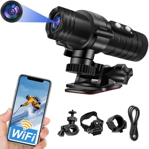 SecuraLen Action Cam, WiFi Helmet Camera, 1080P HD & 120° Wide Angle Motorcycle Camera, Automatic Horizontal Alignment Helmet Camera Motorcycle for Motorcycle & Bicycle with Large Battery for Extended
