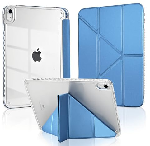 MuyDoux Coque Origami pour iPad 10e Génération 10,9 Pouces 2022 et iPad 11 (A16) 2025 avec Porte-Stylo intégré, 5 Positions Réglables, Étui Housse Acrylique Transparent Mince Antichoc, Bleu Foncé
