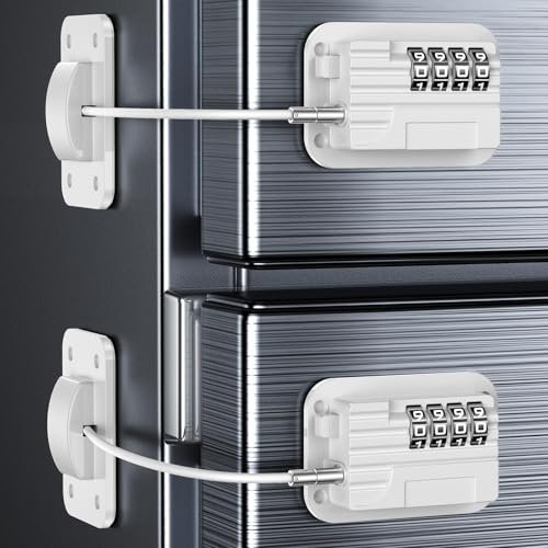 Refrigerator Locks with Password, Child Proof Fridge Door Locks for Kitchen Refrigerator, Cabinets and Drawers, Closets, Windows, Doors-No Tools Need or Drill (Patent) (White-2 Piece)