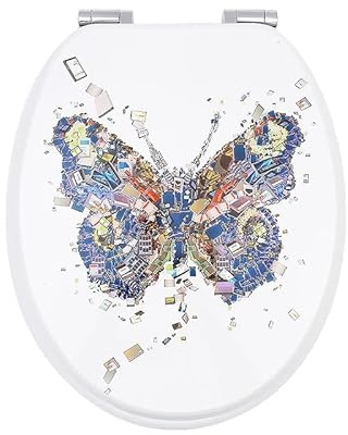 Fanmitrk WC Sitz mit Absenkautomatik, MDF Holzkern Toilettendeckel, Hochwertiger Klodeckel Stabil und Wackelt Nicht, Einfache Montage Toilettensitz, Klobrille mit Motiv (Schmetterling)