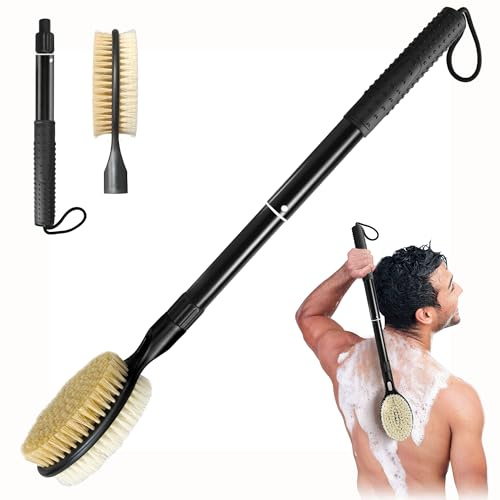 Gobiteli Back Brush with Soft and Stiff Bristles, 43.2-63.5 cm Long Handle, Double-Sided Shower Brush for the Body for Deep Cleaning for Men, Women, and the Elderly
