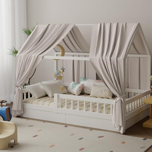 Pacok Hausbett Himmel 2er-Set, Betthimmel Hausbett 70x270 cm Creme | Weicher Baumwollstoff Stoffhimmel, Hausbett Deko in 5 Farben, Hausbett Vorhang für Mädchen und Jungen, Himmel für Hausbett