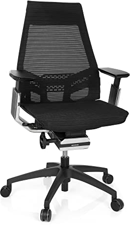hjh OFFICE 652885 Profi Bürostuhl GENIDIA SMART Black cm Netzstoff Schwarz/Chrom ergonomischer Drehstuhl mit verstellbaren Armlehnen, Sitz neigbar
