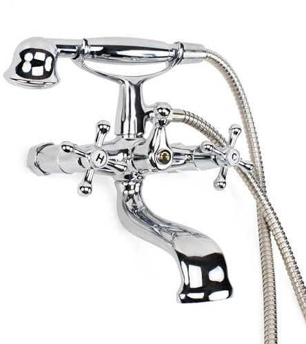 Grifo Bañera Vintage con Alcachofa- Grifo para bañera y ducha - Acabado Cromado para Cuarto de Baño - Grifo Mezclador Agua Fría y Caliente