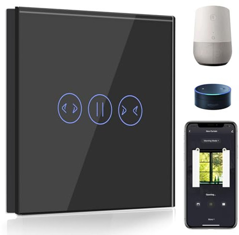BSEED Interruptor Cortina WIFI,Interruptor Inteligente Compatible con Tuya,Alexa y Google Home,Control de APP y Función de Temporizador,2,4Ghz Alexa Interruptor de cortina Negro