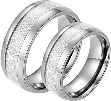 Daesar Eheringe Paar Edelstahl, Verlobungsringe mit Gravur Partnerringe für 2, Silber Ringe 8MM Damen Gr.57 (18.1) & Herren Gr.54 (17.2)