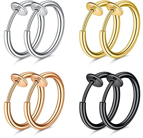vcmart 8er Fake Nase Lippe Septum Piercing Ring Clips Falsche Nasenring Bauchnabelpiercing klemme
