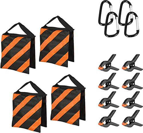 4 Stück Sandsack für Fotografie mit 8 Packungen Federklemmen, Heavy Duty Sandbags Sandsack für Stativ Fotostudio Lichtständer