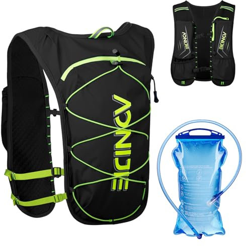 5L Laufweste Rucksack, Leichte Trinkweste Rucksack für Damen & Herren Outdoor Sport, Marathon, Trail Race, Radfahren, Wandern, Klettern (Schwarz mit 1,5L Wasserblase)