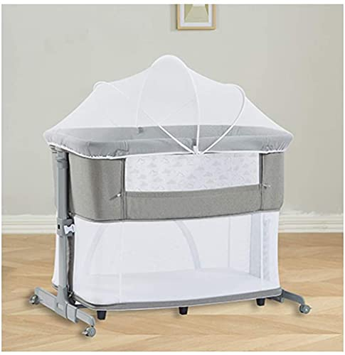 JYCCH Multifunktionales Klappbett, Abnehmbares Spleißbett, 5 Stufen Höhenverstellbar, Halterung aus Aluminiumlegierung, Mit Matratze, Moskitonetz, Aufbewahrungstasche, Grau/Rosa (Rosa Lu