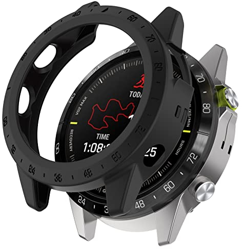 AISPORTS 2 Stück Kompatibel mit Garmin MARQ Gen 2 Athlete/Captain/Golfer/Aviator Fliegertasche, TPU Silikonrand Robust Stoßfest Stoßfänger Rahmen Rüstung Uhrengehäuse Schutzhülle für Garmin MARQ 2