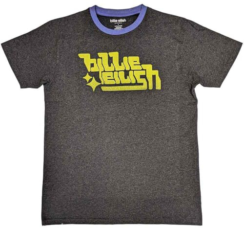 Billie Eilish Unisex Billieeilish Green Logo Ringer Unisex Charcoal T-Shirt T-Shirt (1er Pack)