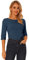 Allegra K Women Elbow Sleeves Solid Round Neck Slim Fit Tee Dark Blue M