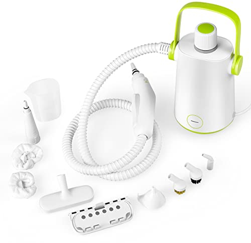 GOPLUS Nettoyeur Vapeur à Main 1000W avec 3 Bars de Pression, Machine de Nettoyage à Vapeur Portable Multifonctionnelle avec Réservoir d'Eau 300 ml, 10 Accessoires (Blanc+Vert)