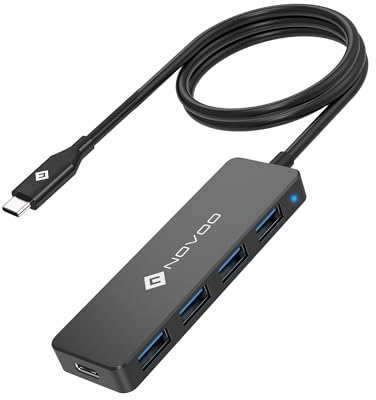NOVOO USB C HUB, Adaptador USB C Delgado de 600 mm (2 pies) Cable extendido, 4 Puertos USB 3.0 de Alta Velocidad, Transferencia de Datos de 5 Gbps para MacBook Air Pro iPad Pro, DELL, HDD móvil