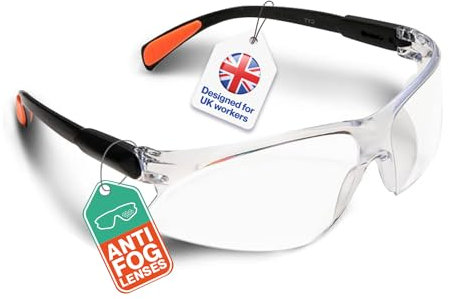O³ Safety Glasses for Work - Protective Glasses for DYI, Gardening, Laboratory, Cycling – Antifog Material, Clear Lense, Lightweight