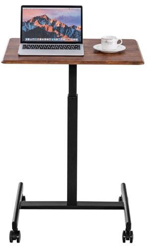 SFAREST Mobile Standing Desk, Height Adjustable Laptop Desk Over Bed Table with Wheels, 65 x 48cm Study Working Writing Table Computer Workstation for Home Office (Rustic Brown + Black)