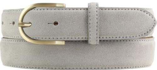 BELTINGER Damen-Gürtel aus Veloursleder 3,0 cm | Velour-Ledergürtel für Damen 30mm | Wildleder-Gürtel mit runder, goldener Gürtelschließe | Hellgrau 95cm