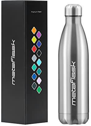 MetaFlask Water Bottle, Insulated Stainless Steel Water Bottle | 12 Hour Hot & 24 Hour Cold | Ideal for Gym, Yoga, Cycling | Leak-Proof (Stainless Steel, 1000ml)