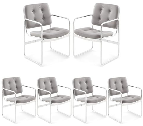 COLAMY Modernes Essstuhl-Set 6er, Knopfgepolsterter PU-Leder-Esszimmerstuhl mit Metallbeinen für Zuhause/Wohnzimmer/Büro/Esszimmer, Grau