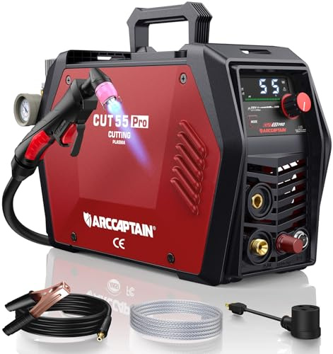 ARCCAPTAIN Cut55 Pro Plasmaschneiden, [App-Steuerung] Plasmaschneiden mit 55 Amp mit nicht berührendem Pilotbogen 120 V/240 V, großer LED-Bildschirm und 2T/4T-Modus, maximaler Schnitt von 3/4 Zoll | Pilotlichtbogen, App-Steuerung, LED-Display und 2T/4T für saubere Schnitte bis 20 mm, max. 25 mm Trennstärke