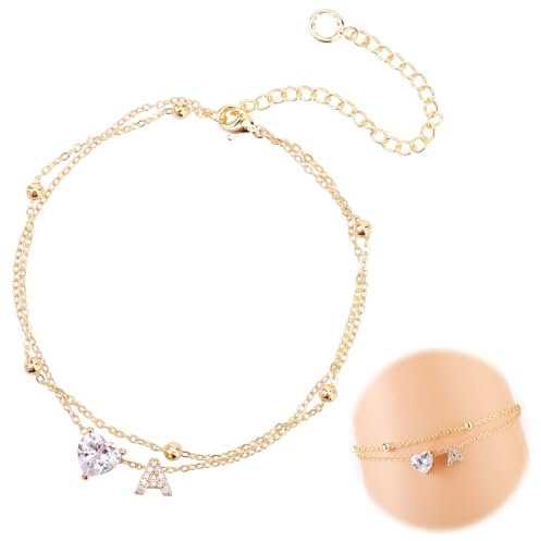 Mikovivi Bracelet Cheville pour Femme, Ajustable Cour et Lettre Étanche Doré Bracelet Cheville Initiale Idéal pour l'Été la Plage Chaîne Pied Alphabet Superposé Décorations et Cadeaux(Lettre A)