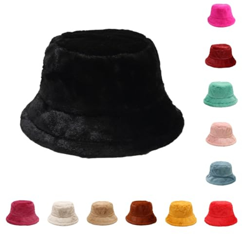 PQCHAOQ Winterhut Breite Krempe Freizeithut Wintermütze Flauschige Bucket Hat Plüsch Damenmütze Einfarbig Fischermütze für Damen