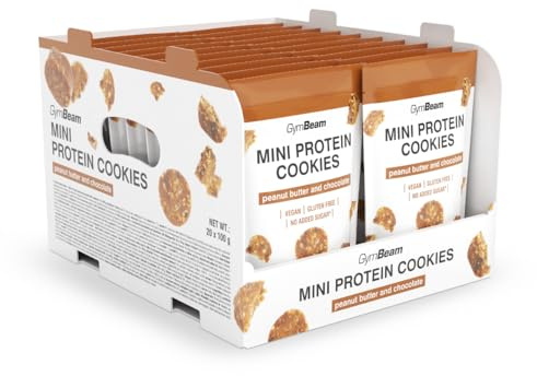 GymBeam Mini Protein Kekse - Weiche Mini-Cookies, glutenfreie Snacks ohne Zuckerzusatz, Erdnussbutter mit Schokolade, 20 x 100 g
