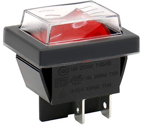 Heschen Ein-Aus-Kippschalter, DPDT, 4 Pole, 16 A, 250 V (AC), rot leuchtend, mit wasserfester Abdeckung (1)