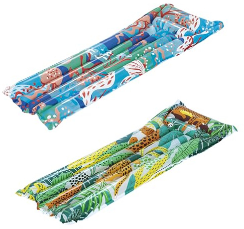Bestway Luftmatratze Dschungelriff 170x54 cm – Aufblasbare Poolliege für Pool, See & Meer, Wasserliege mit Kopfkissen aus robustem PVC, Badematratze für 1 Person, 1 Stück