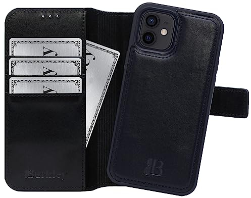 Burkley 2in1 Leder Handytasche für iPhone 12 Mini Handyhülle mit herausnehmbarem Back Cover, 360° Schutz (Schwarz)