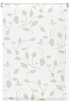 GARDINIA EASYFIX Dekor Scandinavian Rollo ohne Bohren, Zum Kleben oder Klemmen, Blickdicht, Lichtdurchlässig, Weiß/Natur, 85 x 180 cm
