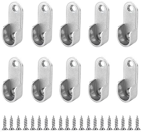 Kleiderstangen Halterung, 15 mm Vernickeltes Silber, Ovale Schrankstangensteckdosen mit 20 Schrauben, 10 Stück