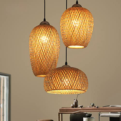 JMrider Hängeleuchte 3-Lichter Vintage Esstisch Hängelampe Retro Handgemacht Geflochten Bambus Pendellampe Garten Pendelleuchte E27 Höhenverstellbare Kronleuchter Cafe Bar Deckenleuchte Beleuchtung
