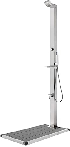 Chusui Gartendusche mit Grauer Bodenplatte, Garten Dusche, Outdoor Shower, Außendusche Garten, Duschkopf Für Gartendusche, Aussendusche, 225 cm Edelstahl