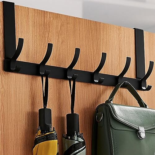 Bosdontek Türgarderobe zum Einhängen mit 6 Haken, Moderne Türhaken zum Einhängen Ohne Bohren, Praktisch Kleiderhaken Tür Handtuchhalter Tür Bad Türhänger, Türhakenleiste zum Einhängen (Matt Schwarz)