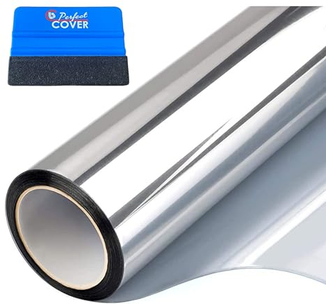 Perfect Cover - Film de Protection Brise-Vue Miroir, avec Isolation Thermique, économie d'énergie, Protection UV et intimité, raclette Incluse, Autocollant pour fenêtre et Verre (60x200)