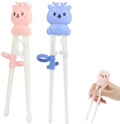 RISVOWO Bacchette Sushi Bambini, 2 Paia di Bacchette Cinesi, Bacchette da Addestramento, Chopsticks Riutilizzabili, Bacchette Helper da Allenamento dal Design Simpatico Cartone Animato