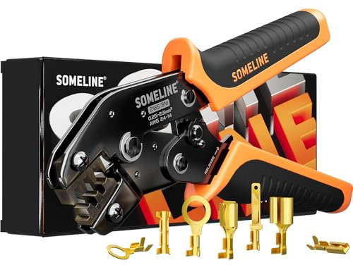 SOMELINE Crimpzange 0,25–2,5 mm² für nicht isolierte Flachsteckhülsen & Flachstecker – Kabelschuhzange – Spade Crimpzange – Crimpwerkzeug