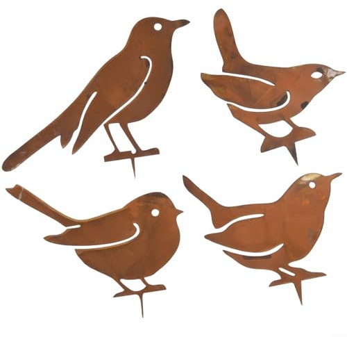 Hasaller 4 Stück rostige Vögel Dekoration mit Schraube zum Einschrauben in Holz lebensechte Edelrost Metall Vögel Garten Ornamente Silhouette Simulation Vogel Figur Home Decor Rustikale Outdoor Garten